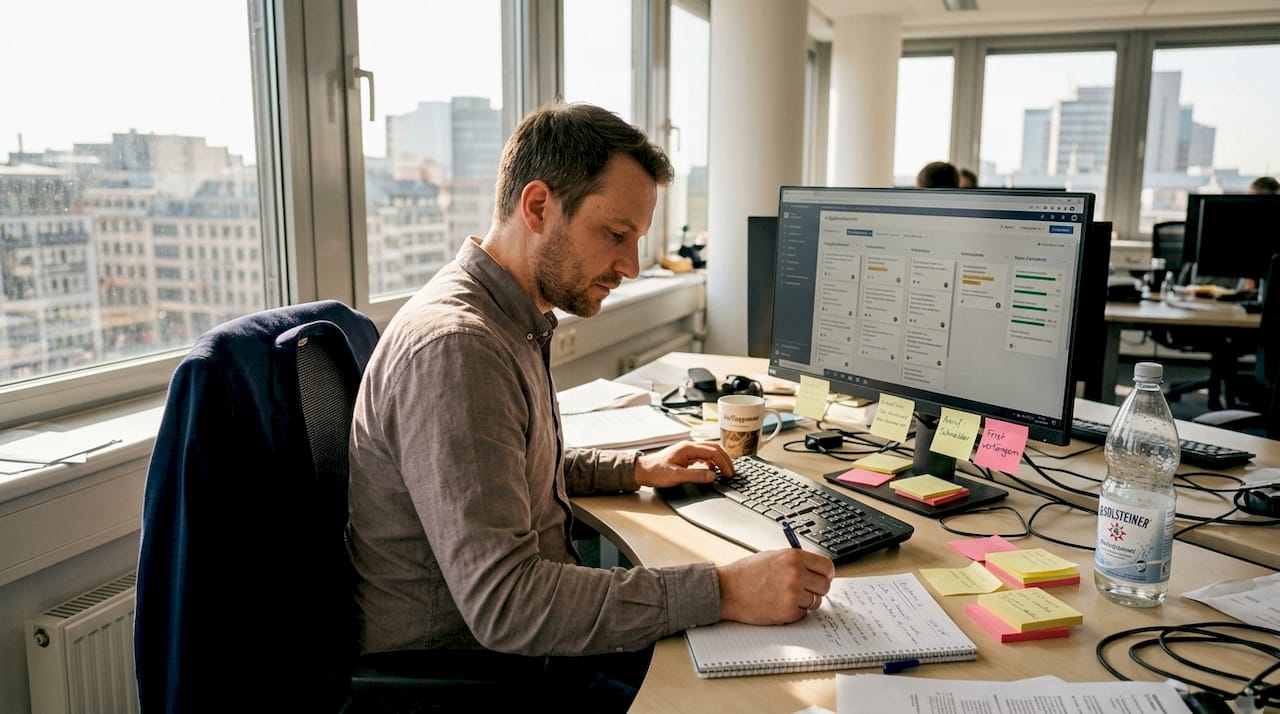 Ein Manager verschafft sich einen Überblick über das Dashboard zur Automatisierung von Arbeitsabläufen.